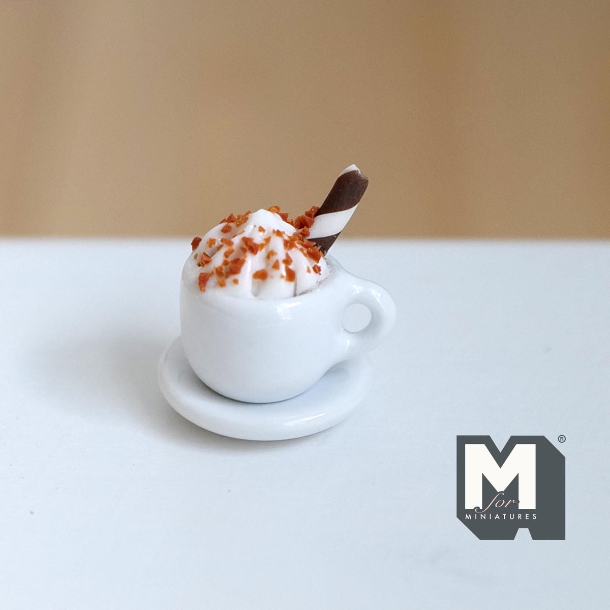 Miniature Hot Chocolate with Cream and Chocolate Stick 1:12 Scale Diorama Beverage - E090