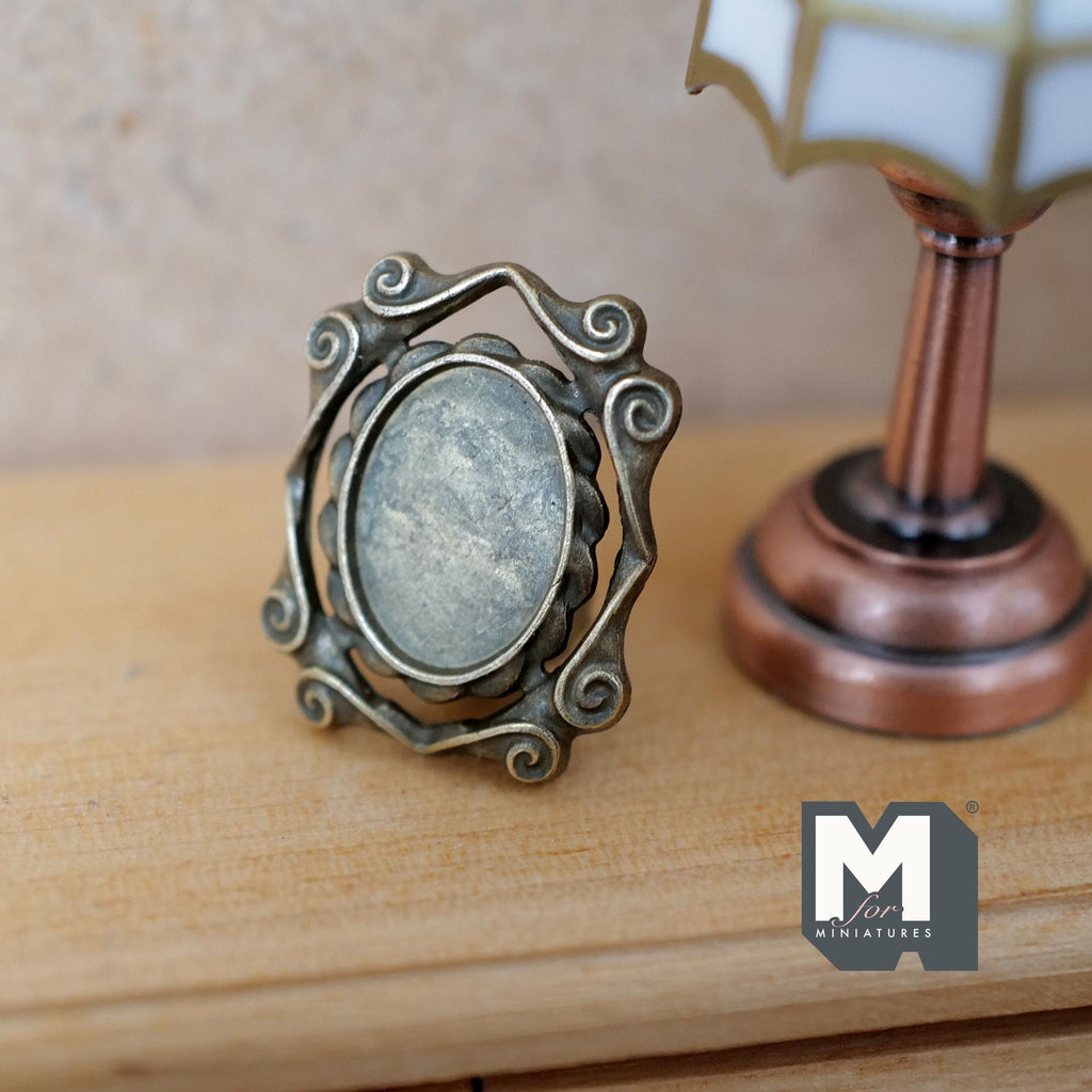 Miniature Portrait Frame 1:12 Scale Dollhouse Metal Oval Photo Frame with Stand 7/8 inch tall - B052