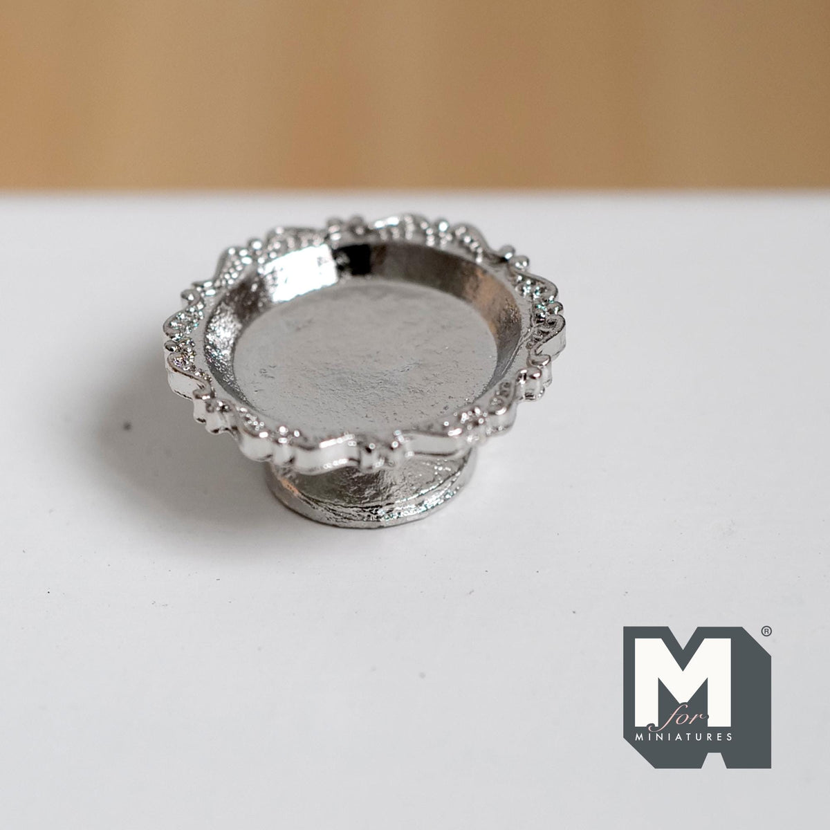 Miniature Pedestal Cake Stand 1:12 Scale Dollhouse Bakery Food Serving Platter Display Stand 5/16 inch tall (silver)(metal)  - E042