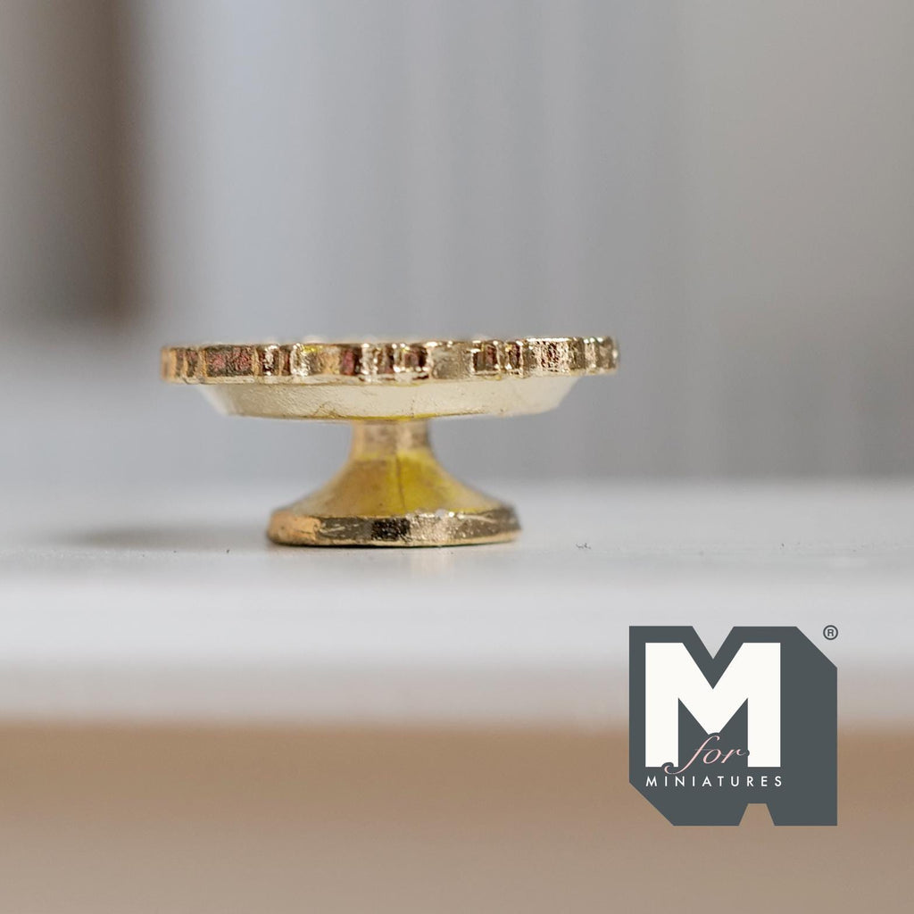 Miniature Pedestal Cake Stand 1:12 Scale Dollhouse Bakery Food Serving Platter Display Stand 5/16 inch tall (gold) (metal) - E042