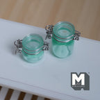 Miniature Storage Jars 1:12 Scale Dollhouse Kitchen Large Size Canisters with Clamp Lids Set of 2 (clear green) -  A025