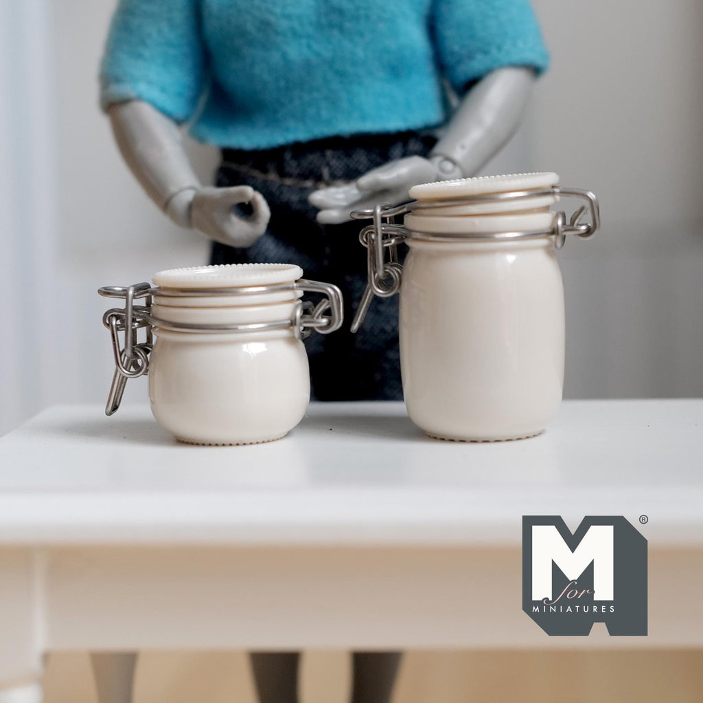 Miniature Swing Top Jars 1:12 Scale Dollhouse Kitchen Large Size Clamp Lid Flip Top Storage Canisters Set of 2 (beige) - A025