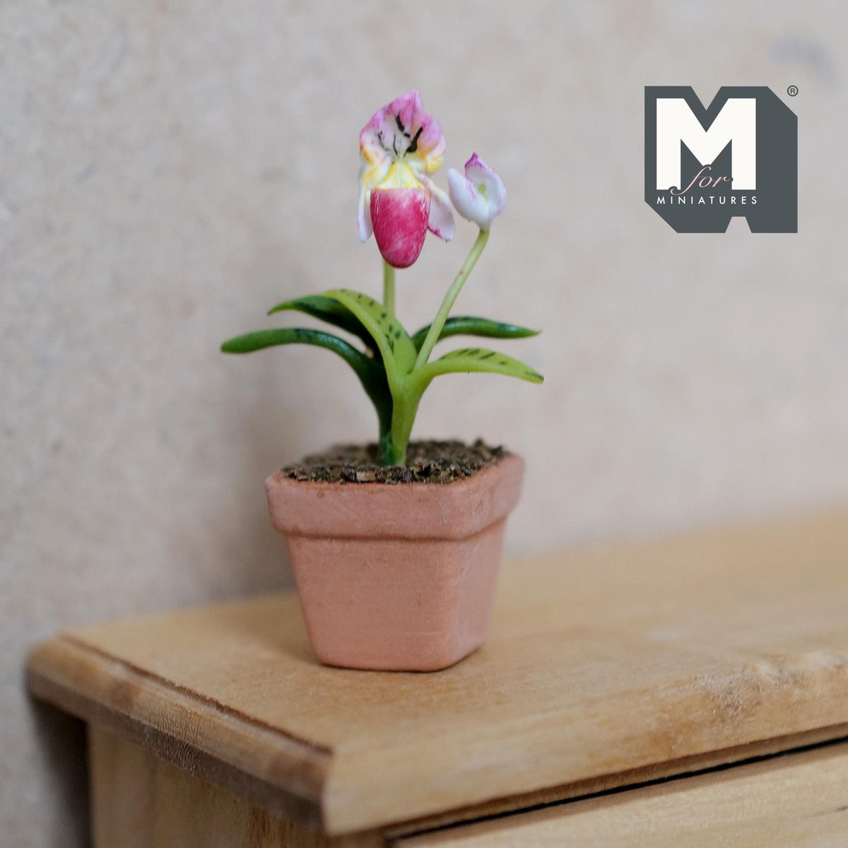 1:12 Scale Miniature Clay Orchild , Miniature Potted Flowers , Dollhouse Potted Flowers , Miniature Flowers 1-5/8 inch tall (pink) - H033