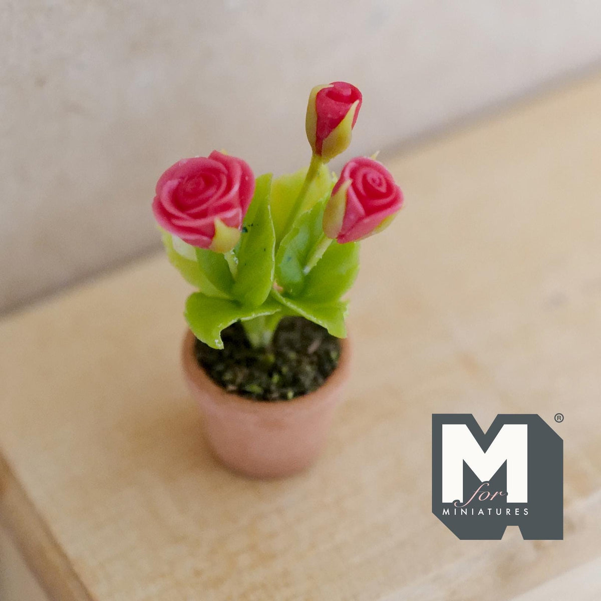 Miniature Clay Red Rose Planter Pot 1:12 Scale Dollhouse Fairy Garden Potted Flowers Miniature Flowers 1-5/16 inch tall - H032