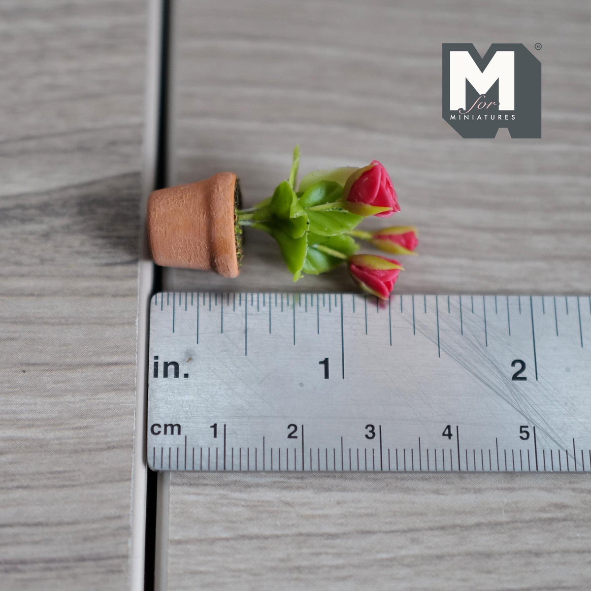 Miniature Clay Red Rose Planter Pot 1:12 Scale Dollhouse Fairy Garden Potted Flowers Miniature Flowers 1-5/16 inch tall - H032