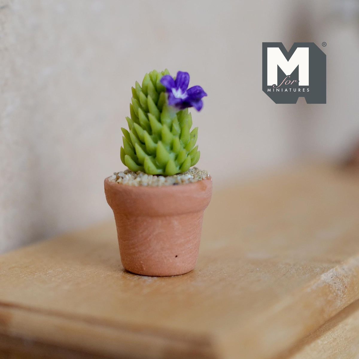 Miniature Cactus in Round Clay Pot 1:12 Scale Dollhouse Garden Purple Flowers Cactus 1 inch tall - H033