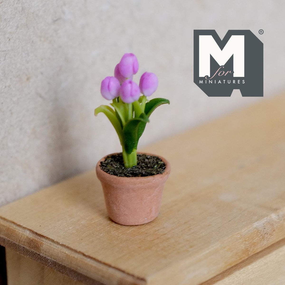 Dollhouse potted purple tulip 1:12 scale dollhouse fairy garden flowers decor 1-5/16 inch tall - H032