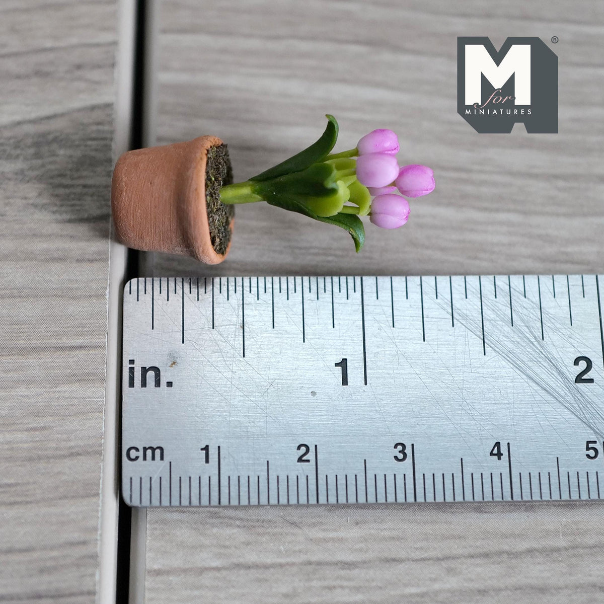 Dollhouse potted purple tulip 1:12 scale dollhouse fairy garden flowers decor 1-5/16 inch tall - H032