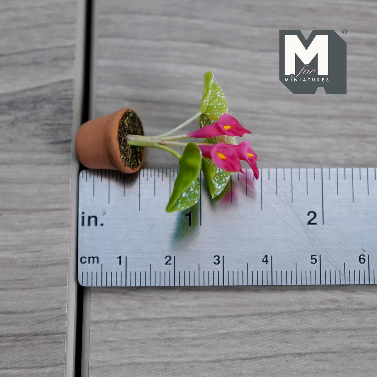 Miniature Clay Planter Red Calla Lily Pot 1:12 Scale Miniature Potted Flowers Dollhouse Potted Flowers 1-1/2 inch tall - H031