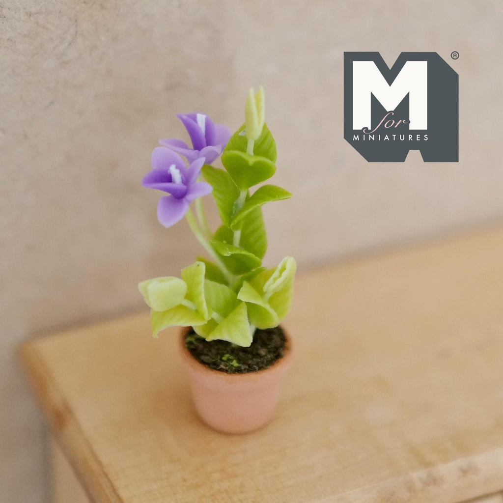 Miniature Clay Planter Purple Campanula 1:12 Scale Dollhouse Fairy Garden Potted Flowers 1-11/16 inch tall - H032