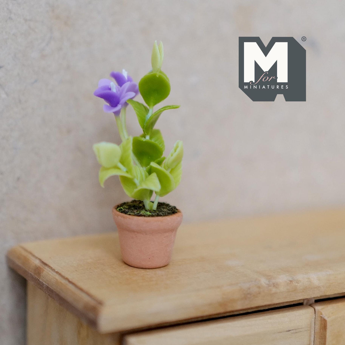 Miniature Clay Planter Purple Campanula 1:12 Scale Dollhouse Fairy Garden Potted Flowers 1-11/16 inch tall - H032