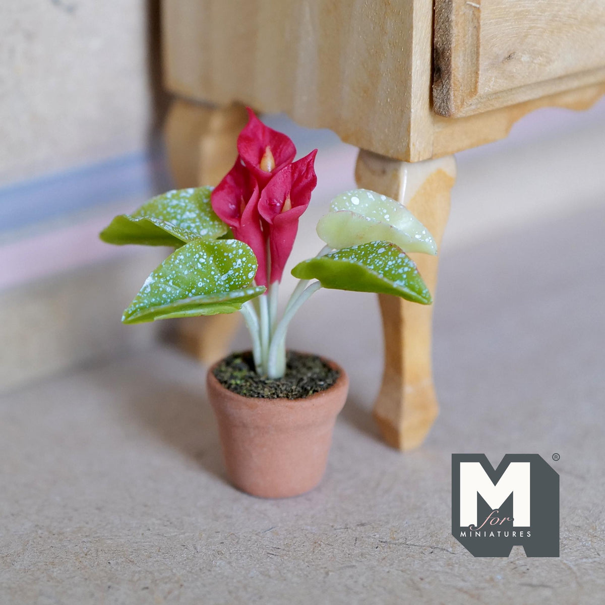 Miniature Clay Planter Red Calla Lily 1:12 Scale Miniature Potted Flowers Dollhouse Potted Flowers Miniature Flowers 1-7/16 inch tall - H031