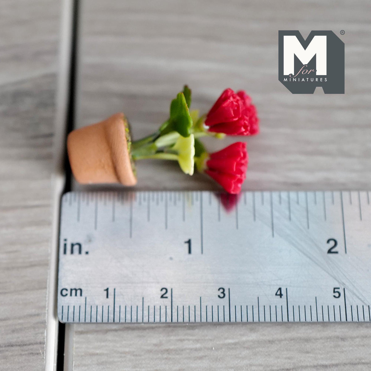1:12 Scale Miniature Red Carnation / Flowers Planter Dollhouse Potted Flowers 1-5/16 inch tall - H031