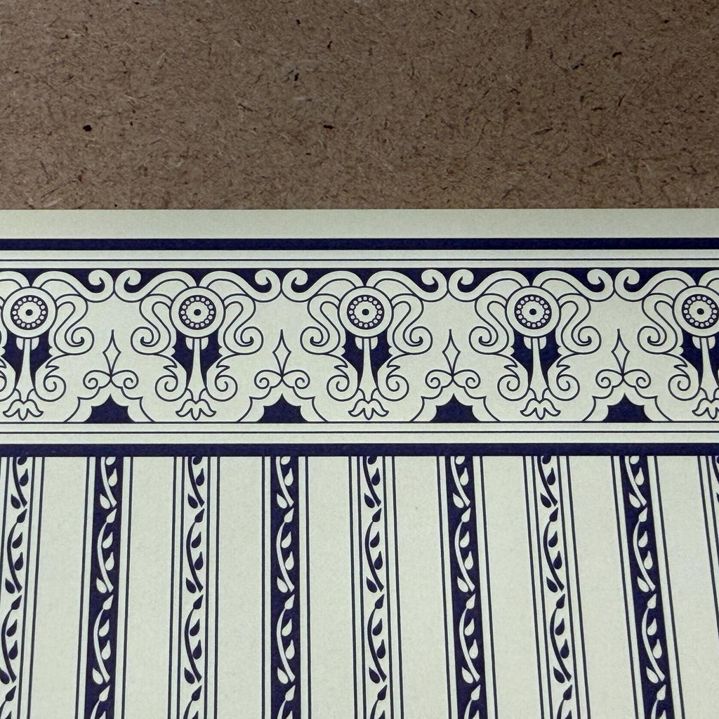 1:12 Scale Miniature Regency Stripe Wallpaper with Printed Border, 16-15/16 x 12 inch, DIY Dollhouse Supply (dark blue)