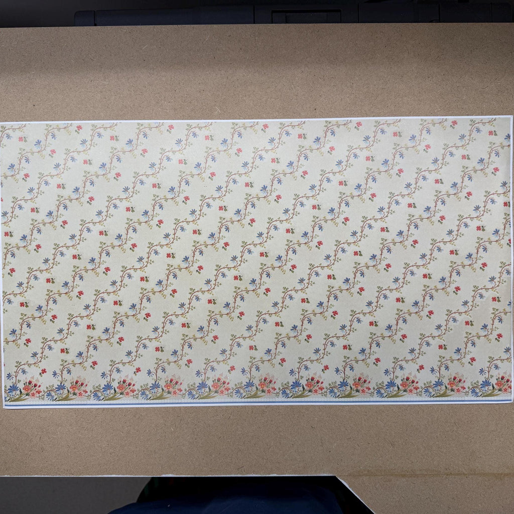 1:12 Scale Miniature Floral Trellis Wallpaper with Printed Border, 18-11/16 x 10-7/16 inch, DIY Dollhouse Supply (cream)
