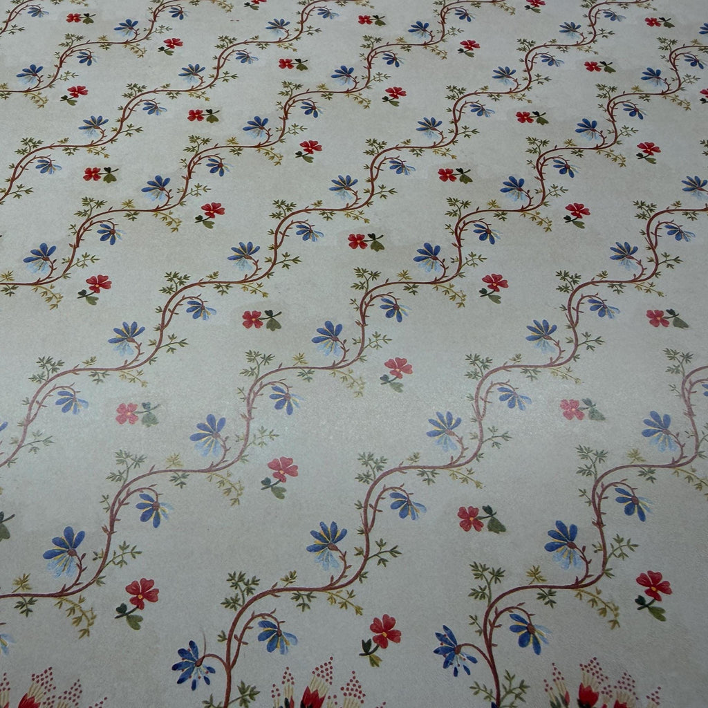 1:12 Scale Miniature Floral Trellis Wallpaper with Printed Border, 18-11/16 x 10-7/16 inch, DIY Dollhouse Supply (cream)