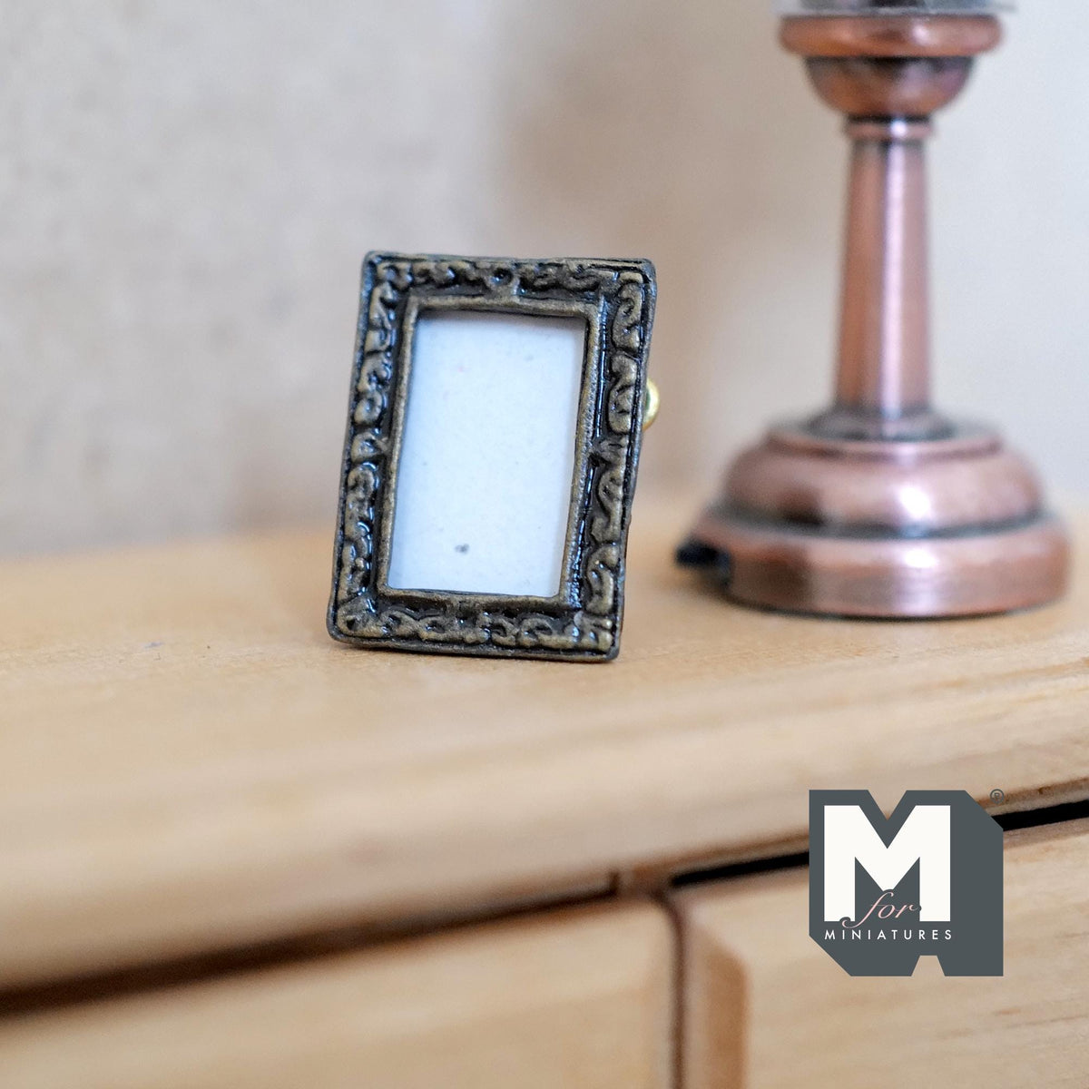 Miniature Portrait Frame 1:12 Scale Dollhouse Rectangular Metal Photo Frame with Stand 11/16 inch tall - B053