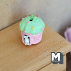 Miniature Fairy Mushroom House with White Bunny 1:12 Scale Dollhouse Garden Accessory 3/4 inch tall (pink/green) - C030