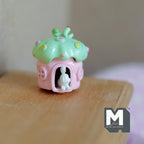 Miniature Fairy Mushroom House with White Bunny 1:12 Scale Dollhouse Garden Accessory 3/4 inch tall (pink/green) - C030