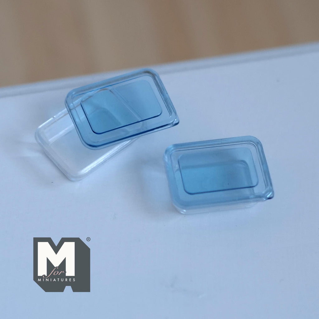 Miniature Food Container Box Set of 2  , 1:12 Scale Dollhouse Lunch Box with Lid 11/16 inch long (blue) - H016