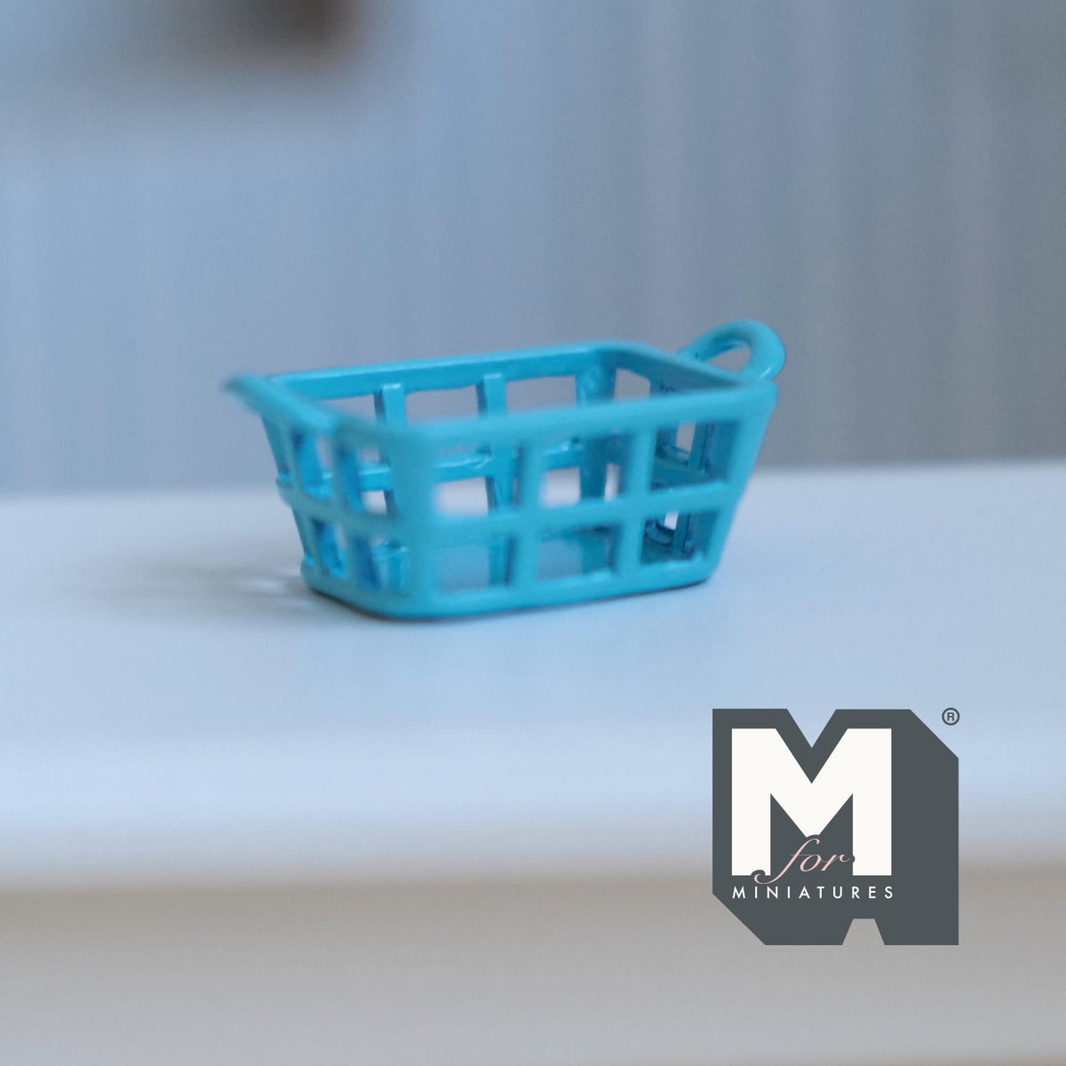 Miniature Blue Laundry Basket with Handles 1:12 Scale Dollhouse Storage Crate Diorama Accessory 1-3/16 inch long - F029