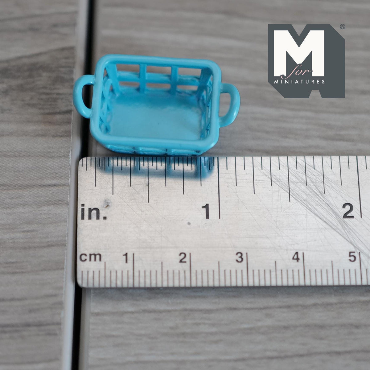 Miniature Blue Laundry Basket with Handles 1:12 Scale Dollhouse Storage Crate Diorama Accessory 1-3/16 inch long - F029