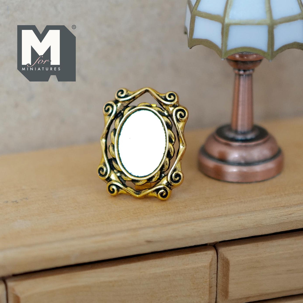 Miniature Portrait Frame 1:12 Scale Dollhouse Metal Oval Photo Frame with Stand 7/8 inch tall (gold) - B052
