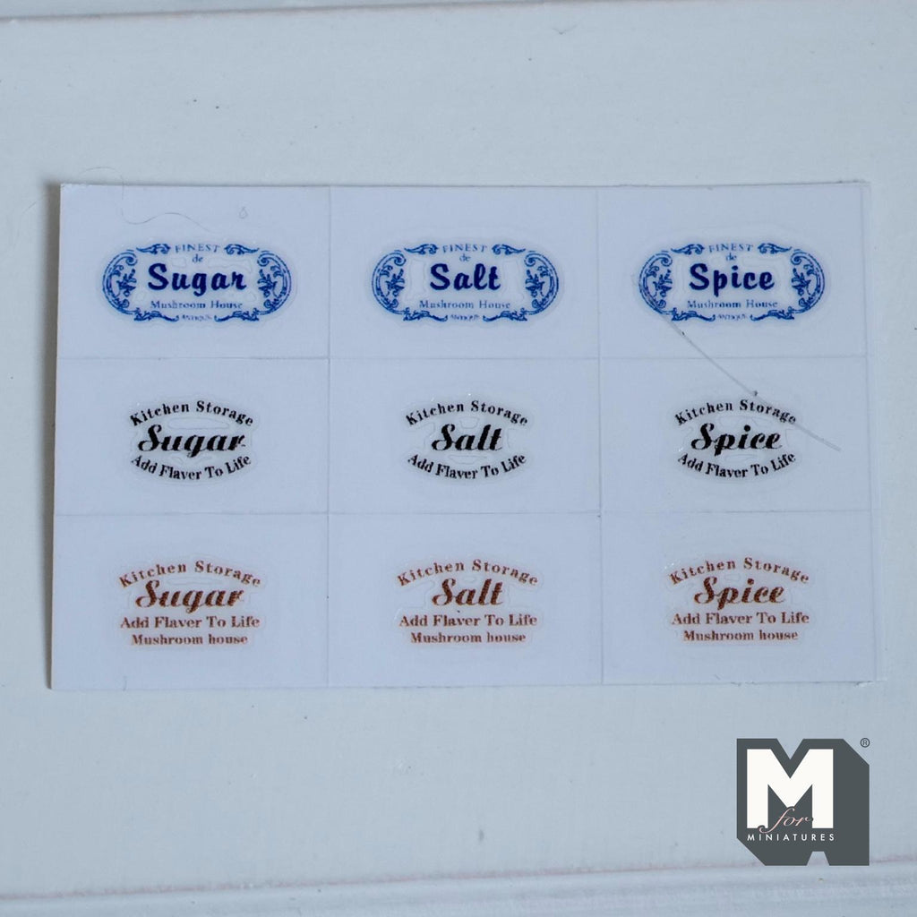 1:12 Scale Miniature Spice Jar Set with Tray | Dollhouse Kitchen Canisters | Sugar, Salt, Spice (beige) - E055