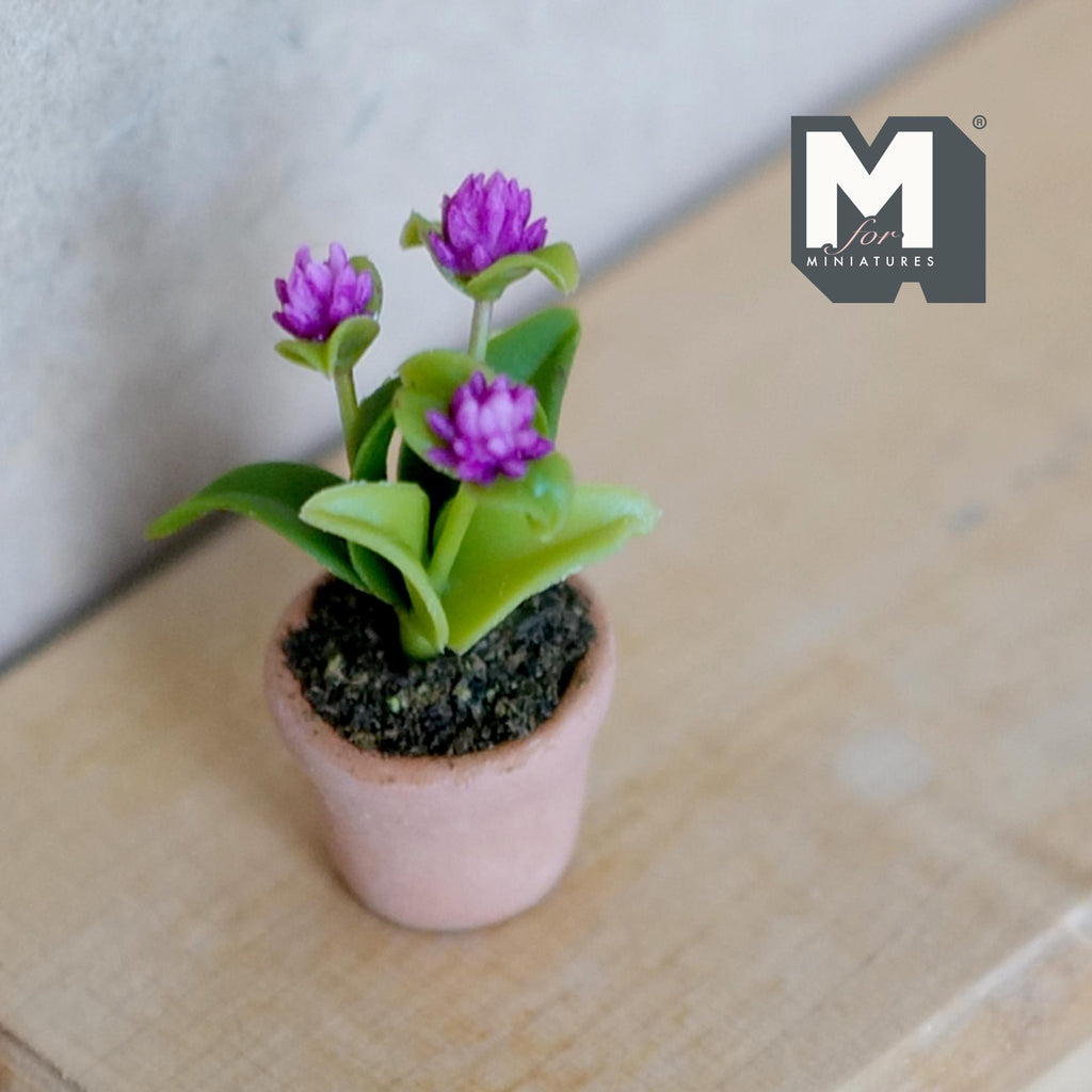Miniature Clay Planter Red Clover 1:12 Scale Miniature Potted Flowers Dollhouse Potted Flowers Miniature Flowers 1-1/8 inch tall - H031