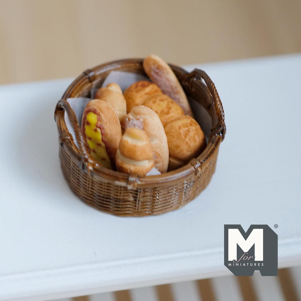 1:12 Scale Miniature Bakery Set with Round Basket Set of 6 - D064