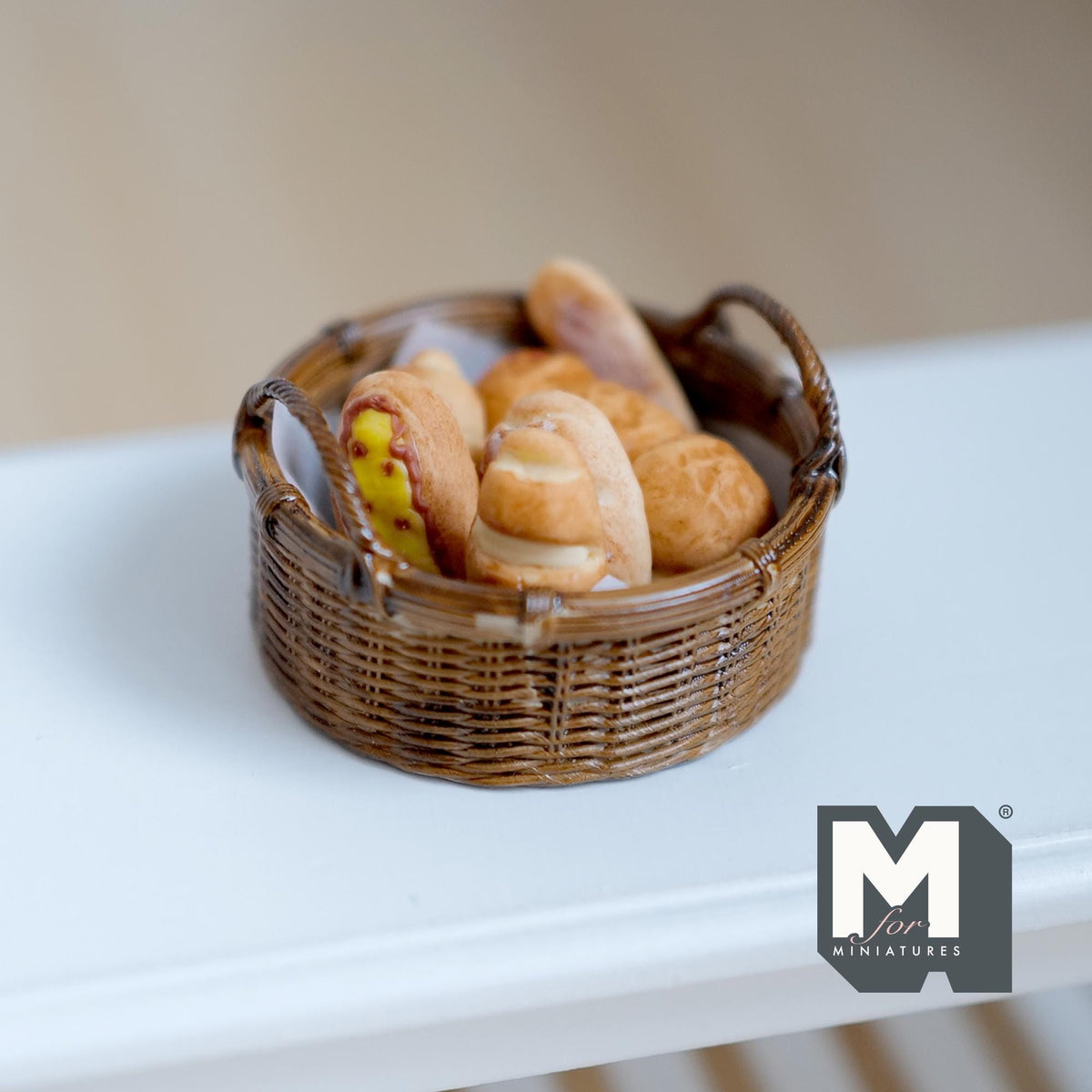 1:12 Scale Miniature Bakery Set with Round Basket Set of 6 - D064