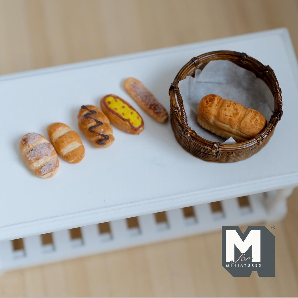 1:12 Scale Miniature Bakery Set with Round Basket Set of 6 - D064