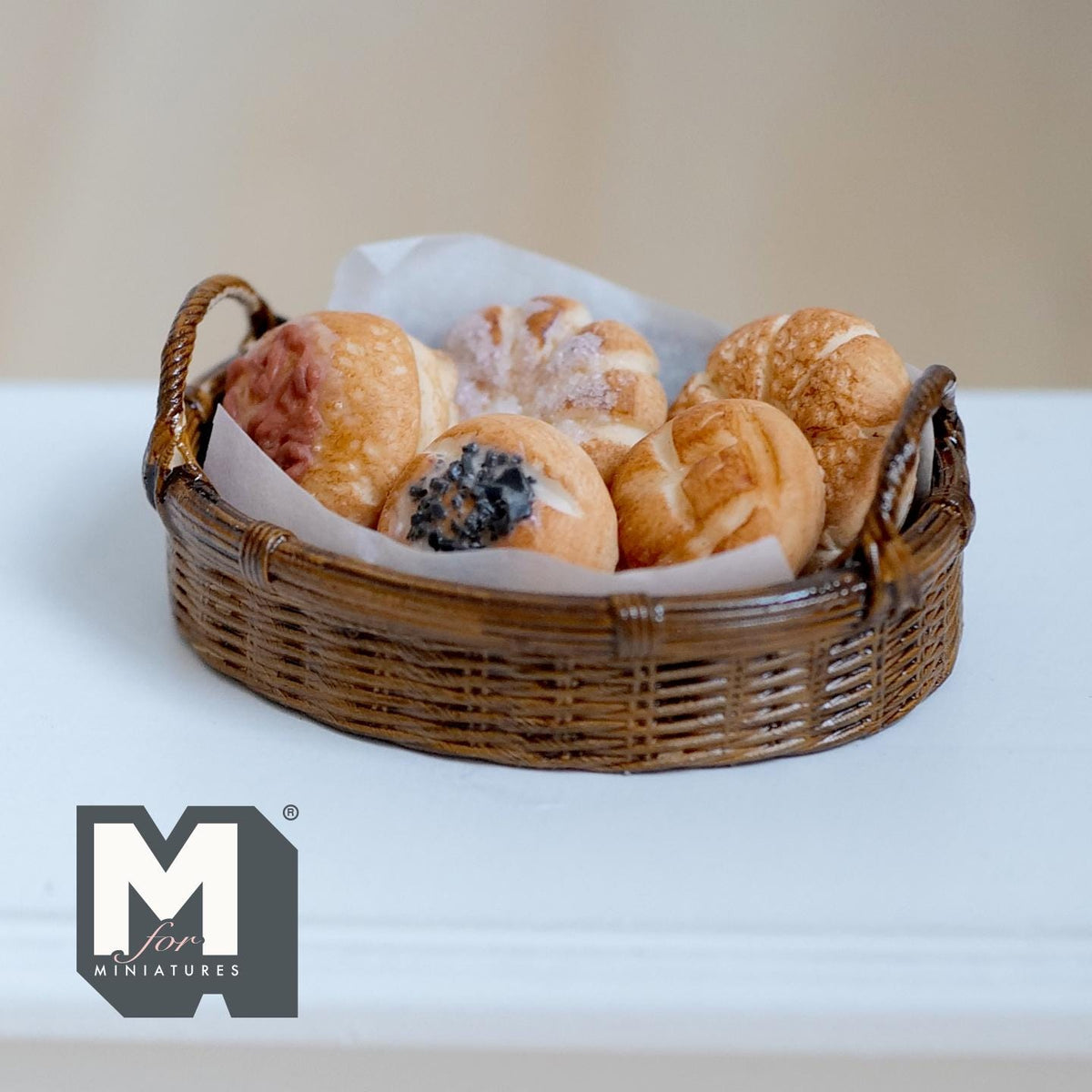1:12 Scale Miniature Bakery Set with Oval Basket Set of 6 - D064