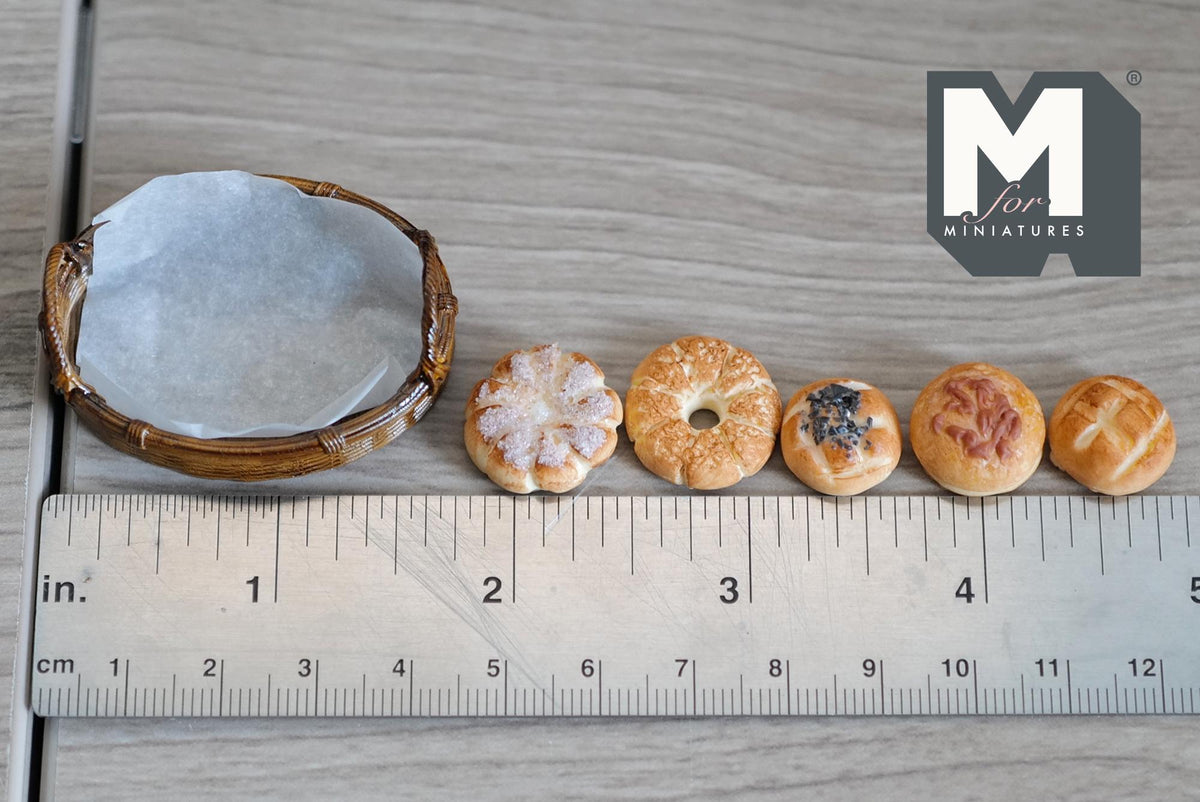 1:12 Scale Miniature Bakery Set with Oval Basket Set of 6 - D064