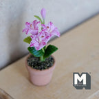 Miniature Clay Planter Pink Stargazer Lily 1:12 Scale Dollhouse Potted Foliage Miniature Flowers 1-3/8 inch tall - H031