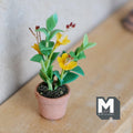 Miniature Clay Planter Yellow Azalea 1:12 Scale Dollhouse Fairy Garden Terracotta Potted Flowers 1-3/4 inch tall - H031