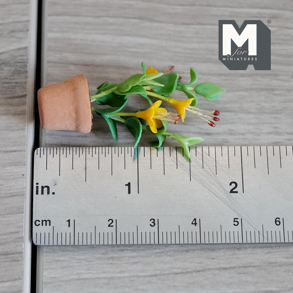 Miniature Clay Planter Yellow Azalea 1:12 Scale Dollhouse Fairy Garden Terracotta Potted Flowers 1-3/4 inch tall - H031