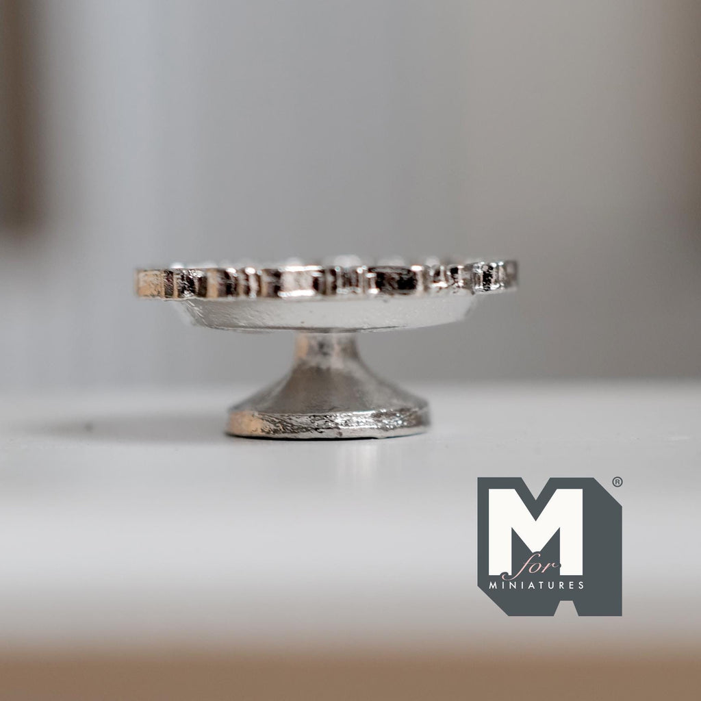 Miniature Pedestal Cake Stand 1:12 Scale Dollhouse Bakery Food Serving Platter Display Stand 5/16 inch tall (silver)(metal)  - E042