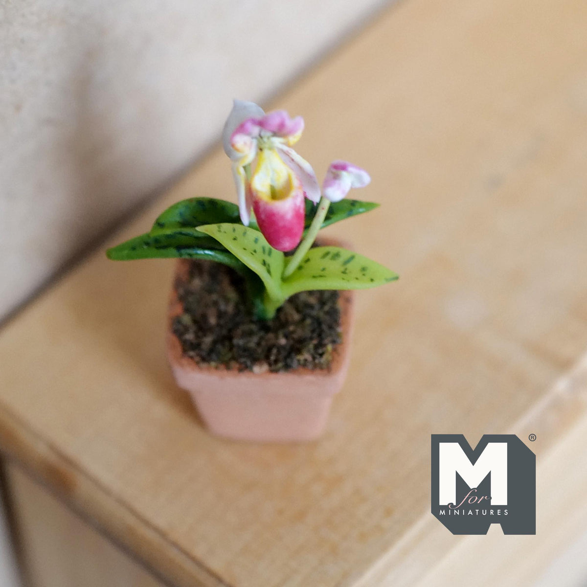 1:12 Scale Miniature Clay Orchild , Miniature Potted Flowers , Dollhouse Potted Flowers , Miniature Flowers 1-5/8 inch tall (pink) - H033