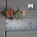 1:12 Scale Miniature Clay Orchild , Miniature Potted Flowers , Dollhouse Potted Flowers , Miniature Flowers 1-5/8 inch tall (pink) - H033
