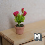 Miniature Clay Red Rose Planter Pot 1:12 Scale Dollhouse Fairy Garden Potted Flowers Miniature Flowers 1-5/16 inch tall - H032