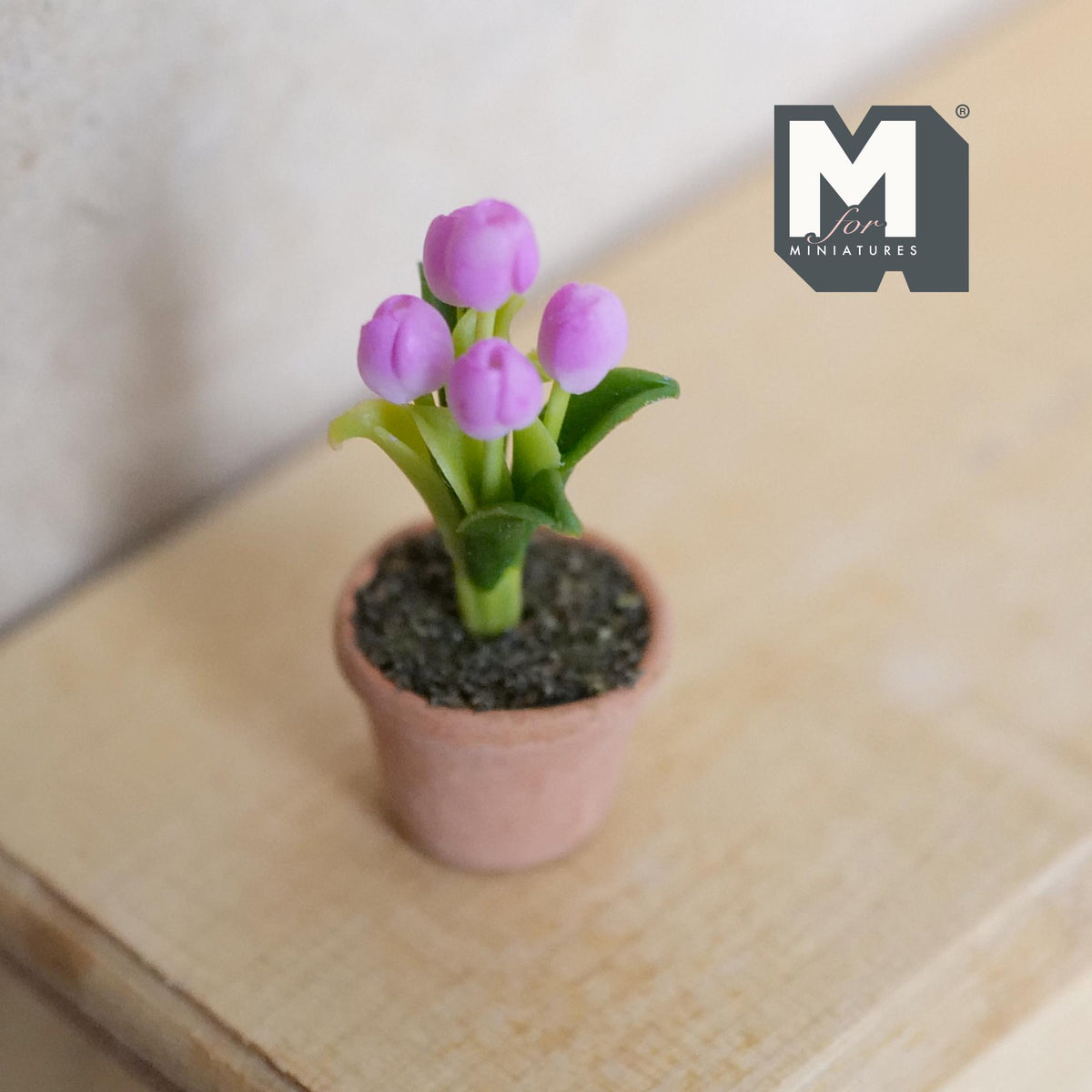 Dollhouse potted purple tulip 1:12 scale dollhouse fairy garden flowers decor 1-5/16 inch tall - H032
