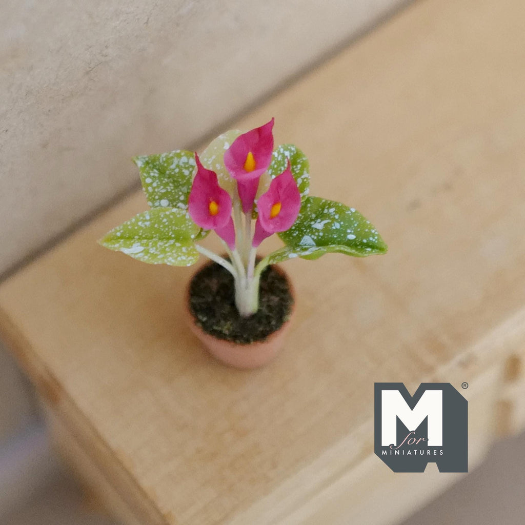 Miniature Clay Planter Red Calla Lily Pot 1:12 Scale Miniature Potted Flowers Dollhouse Potted Flowers 1-1/2 inch tall - H031