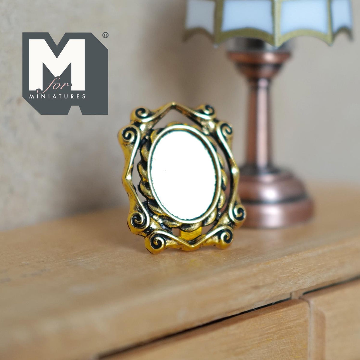Miniature Portrait Frame 1:12 Scale Dollhouse Metal Oval Photo Frame with Stand 7/8 inch tall (gold) - B052