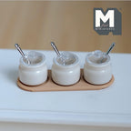 1:12 Scale Miniature Spice Jar Set with Tray | Dollhouse Kitchen Canisters | Sugar, Salt, Spice (beige) - E055