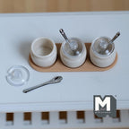 1:12 Scale Miniature Spice Jar Set with Tray | Dollhouse Kitchen Canisters | Sugar, Salt, Spice (beige) - E055