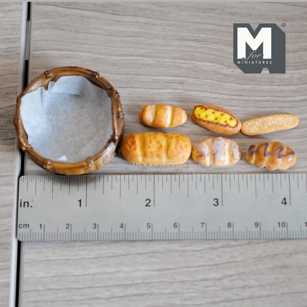 1:12 Scale Miniature Bakery Set with Round Basket Set of 6 - D064