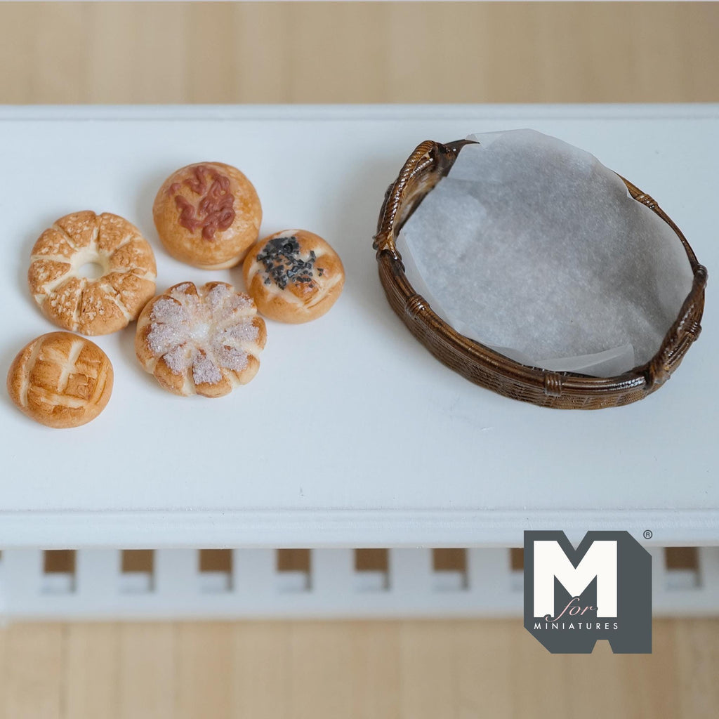 1:12 Scale Miniature Bakery Set with Oval Basket Set of 6 - D064