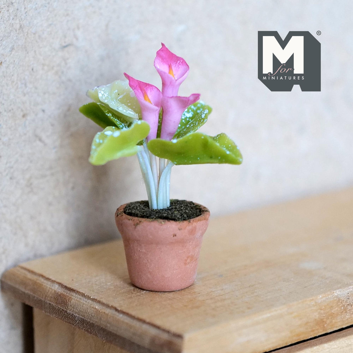 Miniature Clay Planter Pink Calla Lily 1:12 Scale Miniature Potted Flowers Dollhouse Potted Flowers Miniature Flowers 1-3/8 inch tall - H031