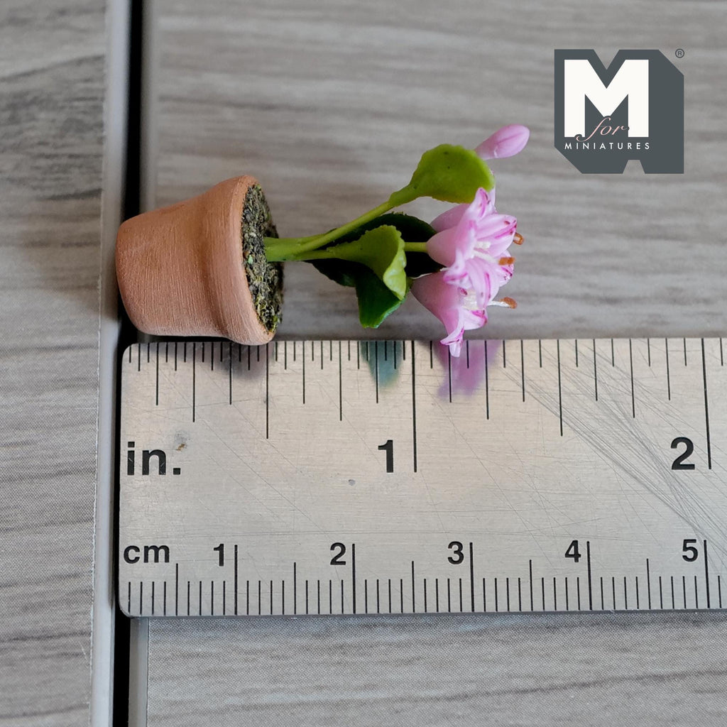 Miniature Clay Planter Pink Stargazer Lily 1:12 Scale Dollhouse Potted Foliage Miniature Flowers 1-3/8 inch tall - H031